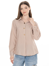 WOMEN'S LONG SLEEVE BUTTON UP STRIPES SHIRT
