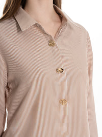 WOMEN'S LONG SLEEVE BUTTON UP STRIPES SHIRT