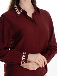 *****PLUS SIZE LONG SLEEVE BUTTON UP EMBROIDERY TRIM DETAILED BLOUSE