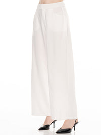 WOMEN'S BUTTON CLOSURE CROCHET WAIST FRONT POCKETS WIDE LEG PANTS