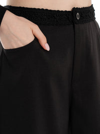 ******PLUS SIZE BUTTON CLOSURE CROCHET WAIST FRONT POCKETS WIDE LEG PANTS