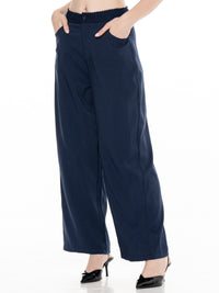 ******PLUS SIZE BUTTON CLOSURE CROCHET WAIST FRONT POCKETS WIDE LEG PANTS