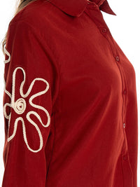 WOMEN'S LONG SLEEVE BUTTON UP EMBROIDERY DETAILED BLOUSE