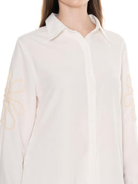 WOMEN'S LONG SLEEVE BUTTON UP EMBROIDERY DETAILED BLOUSE