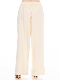 WOMEN'S BUTTON CLOSURE ELASTIC DETAILED WAIST FRONT POCKETS WIDE LEG PANTS