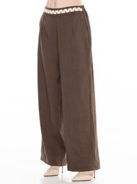 WOMEN'S BUTTON CLOSURE ELASTIC DETAILED WAIST FRONT POCKETS WIDE LEG PANTS