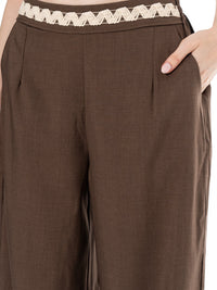 WOMEN'S BUTTON CLOSURE ELASTIC DETAILED WAIST FRONT POCKETS WIDE LEG PANTS