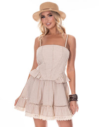 WOMEN'S SLEEVELESS TOP & ZIP UP MINI SKIRT DETAILED 2PC. SET