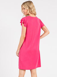 WOMEN'S SHORT RUFFLE SLEEVE LOOSE FIT MINI DRESS