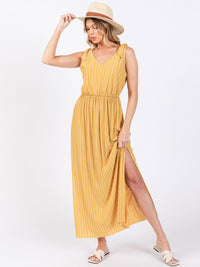 WOMEN'S ADJUSTABLE STRAPS V-NECK ELASTIC WAIST TIERED MAXI DRESS