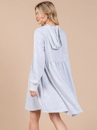 WOMEN'S LONG SLEEVE HOODED LOOSED FIT FRONT POCKETS MINI DRESS