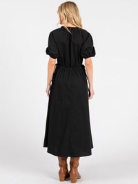 WOMEN'S SHORT SLEEVE V-NECK ADJUSTABLE WAIST FRONT POCKETS MAXI DRESS