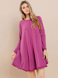 WOMEN'S LONG SLEEVE FRONT POCKETS TUNIC MINI DRESS
