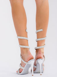CAPE ROBBIN WOMEN'S RHINESTONES SQUARE TOE ANKLE WRAP 4 INCH HEELS