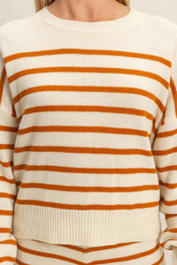 WOMEN'S LONG SLEEVE PULLOVER SWEATER & ELASTIC WAIST SHORTS COLORBLOCK STRIPES KNIT 2PC.SET