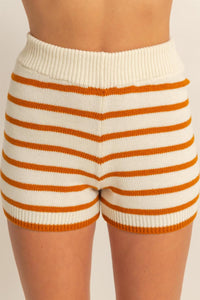 WOMEN'S LONG SLEEVE PULLOVER SWEATER & ELASTIC WAIST SHORTS COLORBLOCK STRIPES KNIT 2PC.SET