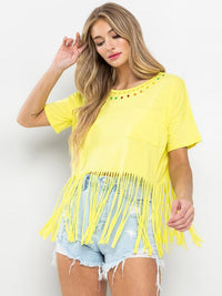 WOMEN'S SHORT SLEEVE FRONT POC KET DTAILED TOP