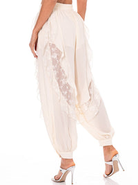 WOMEN'S ELASTIC WAIST FRONT POCKETS RUFFLE LACE STUDS JOGGER PANTS