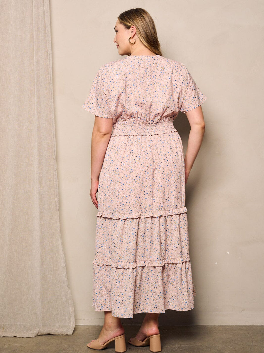 Plus Size Floral Print V-Neck Long Sleeve Maxi Dress main image 1