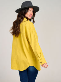 WOMEN'S LONG SLEEVE BUTTON CLOSURE FRONT POCKETS DENIM SHACKET