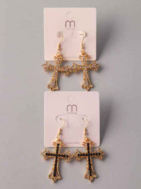 FASHION BLACK & WHITE HANGING CROSS EARRINGS
