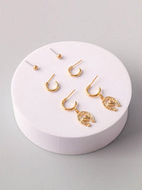 FASHION GOLD & SILVER MULTI PENDANT EARRINGS SET
