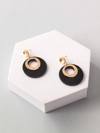 FASHION BLACK GOLD HANGING EARRINGS