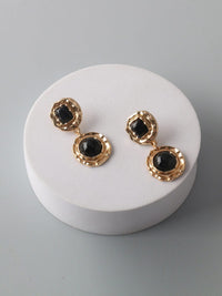 FASHION BLACK GOLD STONE EARRINGS