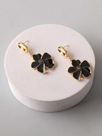 FASHION BLACK & GOLD FLOWER HANGING EARRINGS