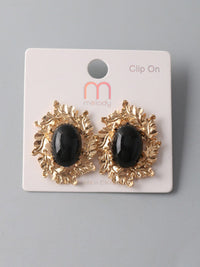 FASHION BLACK GOLD STONE EARRINGS