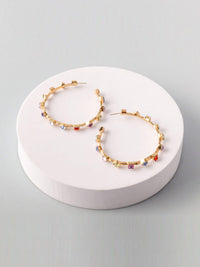 WOMEN'S GOLD MULTI STONES HOOPS EARRINGS