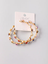 WOMEN'S GOLD MULTI STONES HOOPS EARRINGS