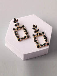 WOMEN'S GOLD & GREEN STONES SQUARE EARRINGS