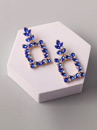 WOMEN'S GOLD & BLUE STONES SQUARE EARRINGS