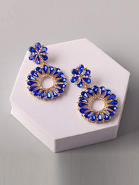 WOMEN'S GOLD & BLUE STONES HOOPS EARRINGS