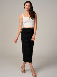 WOMEN'S ELASTIC WAIST WAFFLE MIDI SKIRT