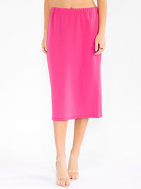 WOMEN'S ELASTIC WAIST SOLID MIDI SKIRT