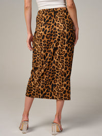 WOMEN'S ELASTIC WAIST LEOPARD PRINT MAXI SKIRT