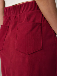 WOMEN'S ELASTIC WAIST BACK POCKET RIBBED MAXI SKIRT