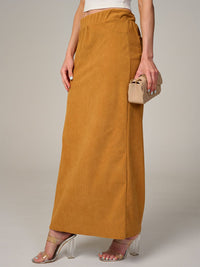 WOMEN'S ELASTIC WAIST BACK POCKET RIBBED MAXI SKIRT