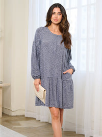 WOMEN'S LONG SLEEVE POCKETES TIERED PRINTED MINI DRESS