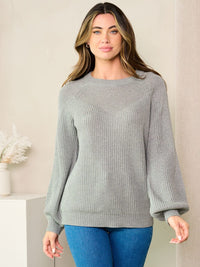 WOMEN'S LONG BALLON SLEEVE KNIT SWEATER