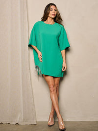 WOMEN'S SHORT SLEEVE SIDE DETAILED TUNIC MINI DRESS