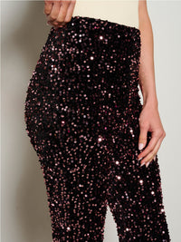 WOMEN'S ZIP UP SEQUINS WIDE LEG PANTS