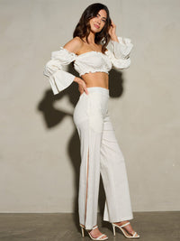 WOMEN'S OFF SHOULDER CROP TOP & SIDE SLIT PANTS 2PC. SET