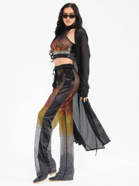 WOMEN'S CROP TOP & ELASTIC WAIST PANTS MESH SEQUINS DETAILED 2PC. SET
