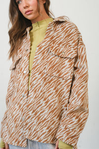 WOMEN'S LONG SLEEVE BUTTON CLOSURE FRONT POCKETS ANIMAL PRINT JACKET