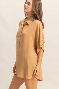 *********WOMEN'S SHORT SLEEVE BUTTON UP TIERED TUNIC TOP