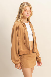 WOMEN'S LONG SLEEVE ZIP UP HOODED SWEATER & ELASTIC WAIST MINI SKORTS 2PC. SET