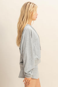 WOMEN'S LONG SLEEVE ZIP UP HOODED SWEATER & ELASTIC WAIST MINI SKORTS 2PC. SET
